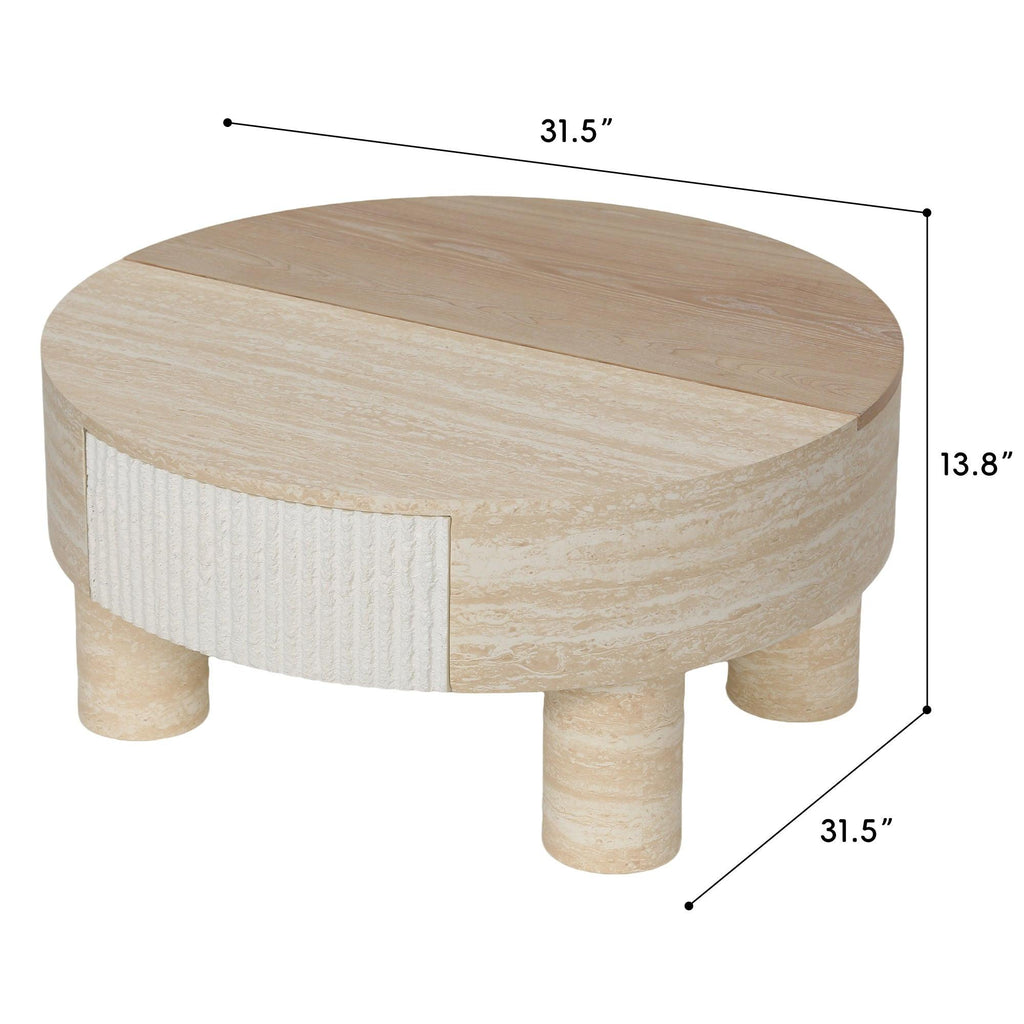 Round Coffee Table with Hidden Storage and Flip Top.