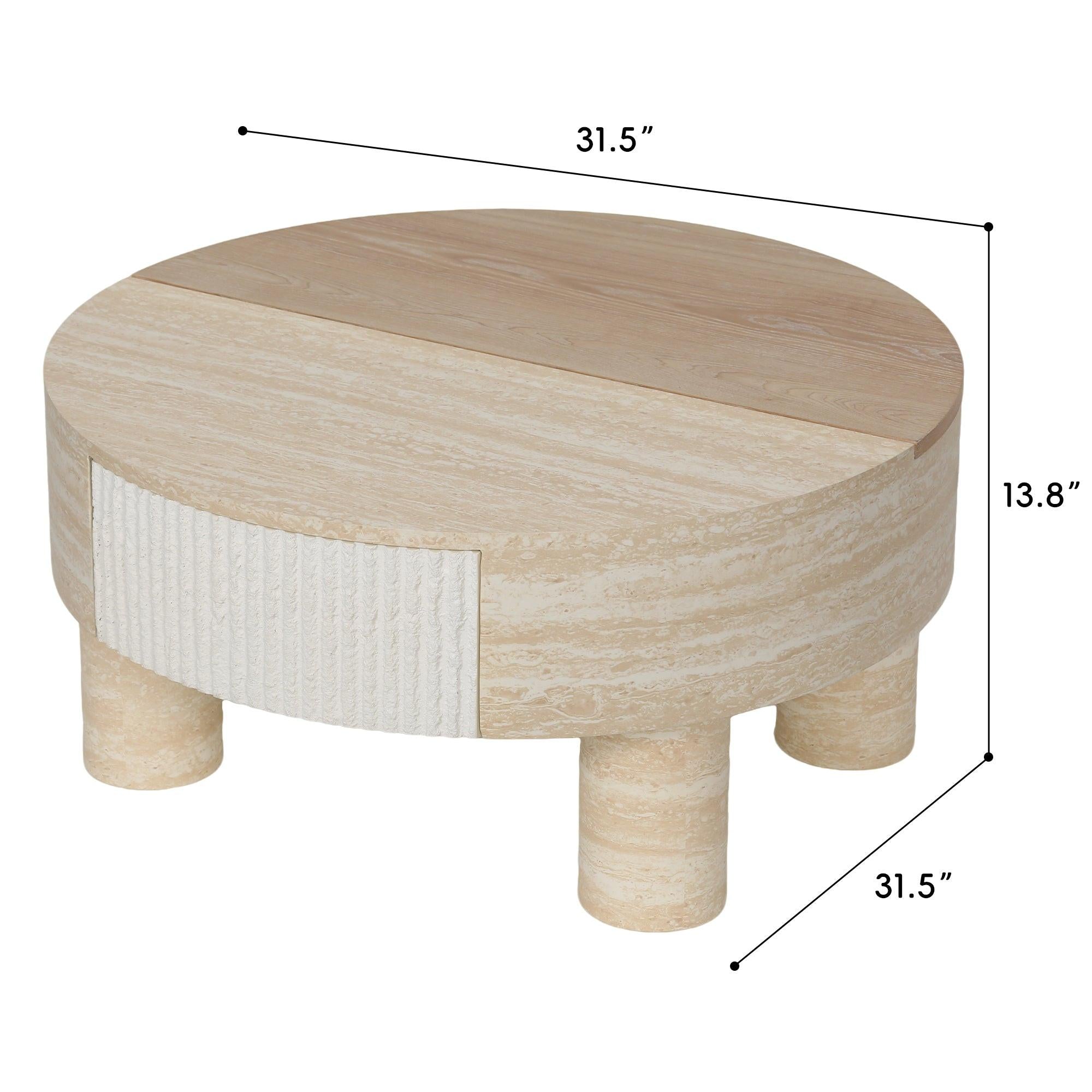 Round Coffee Table with Hidden Storage and Flip Top.