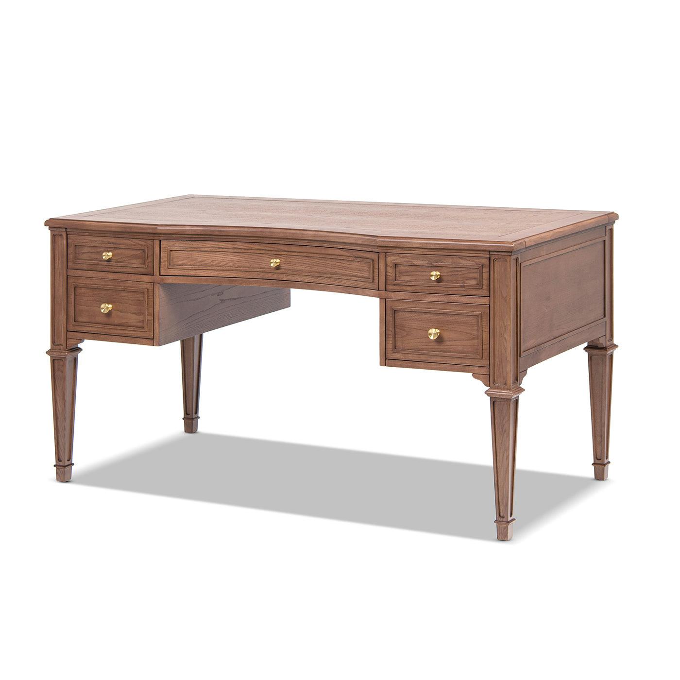 Dauphin Gold Accent Wood Executive Desk with 5 Drawers.