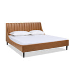 Aspen Vertical Tufted Headboard Platform Bed Set, King, Caramel Tan Brown Faux Leather.