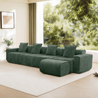 Modular Velvet Sectional Sofa with Ottoman & Pillows.