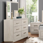 Light Gray Dresser with Mirror - Six Drawers Storage.