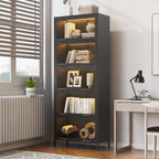 Iron Display Cabinet with Glass Doors - 5-Tier Bookcase.