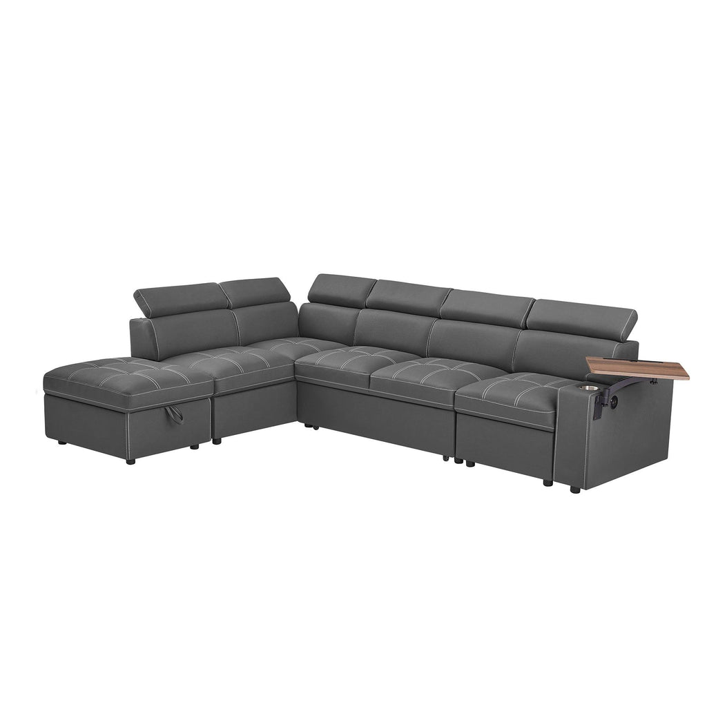 Grey Sectional Sofa with Storage Ottoman for Comfort.