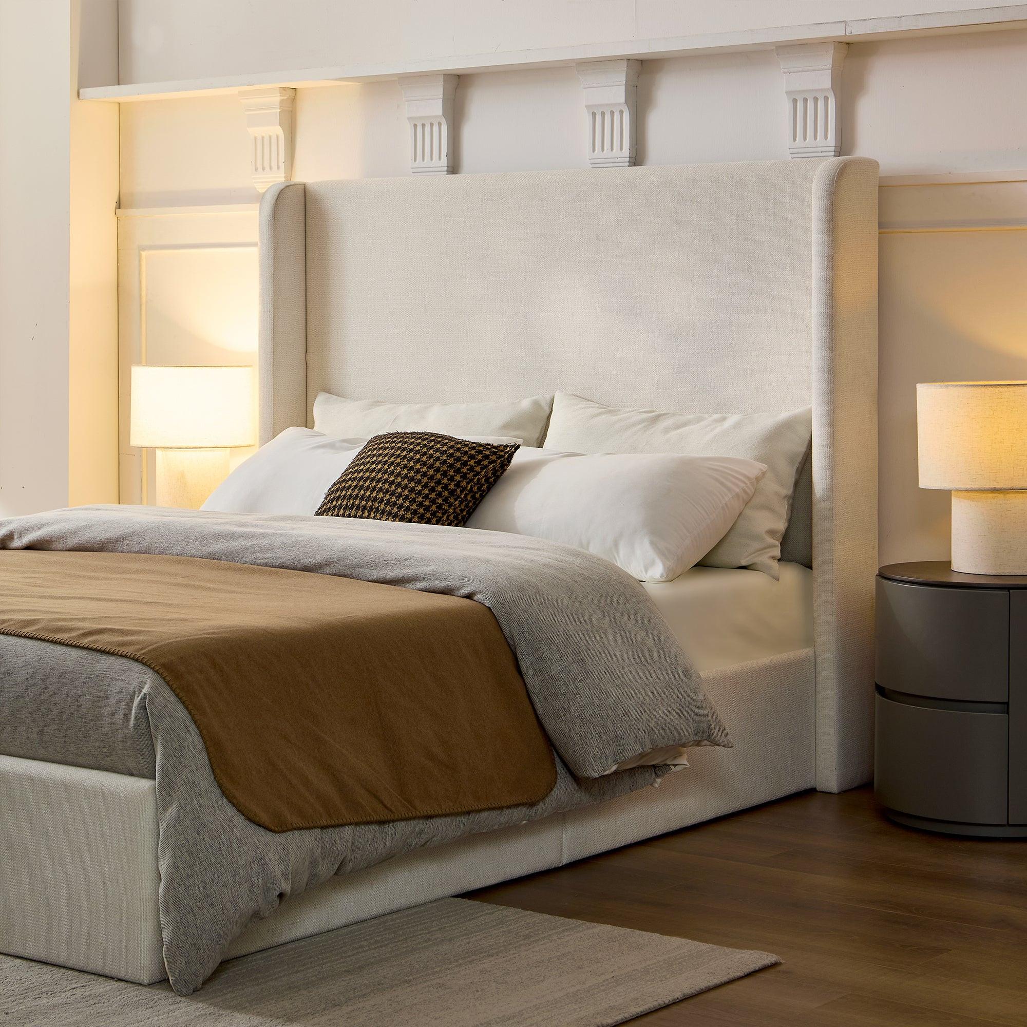 Carmen Upholstered Wingback Bed Frame - Full Size Easy Assembly.