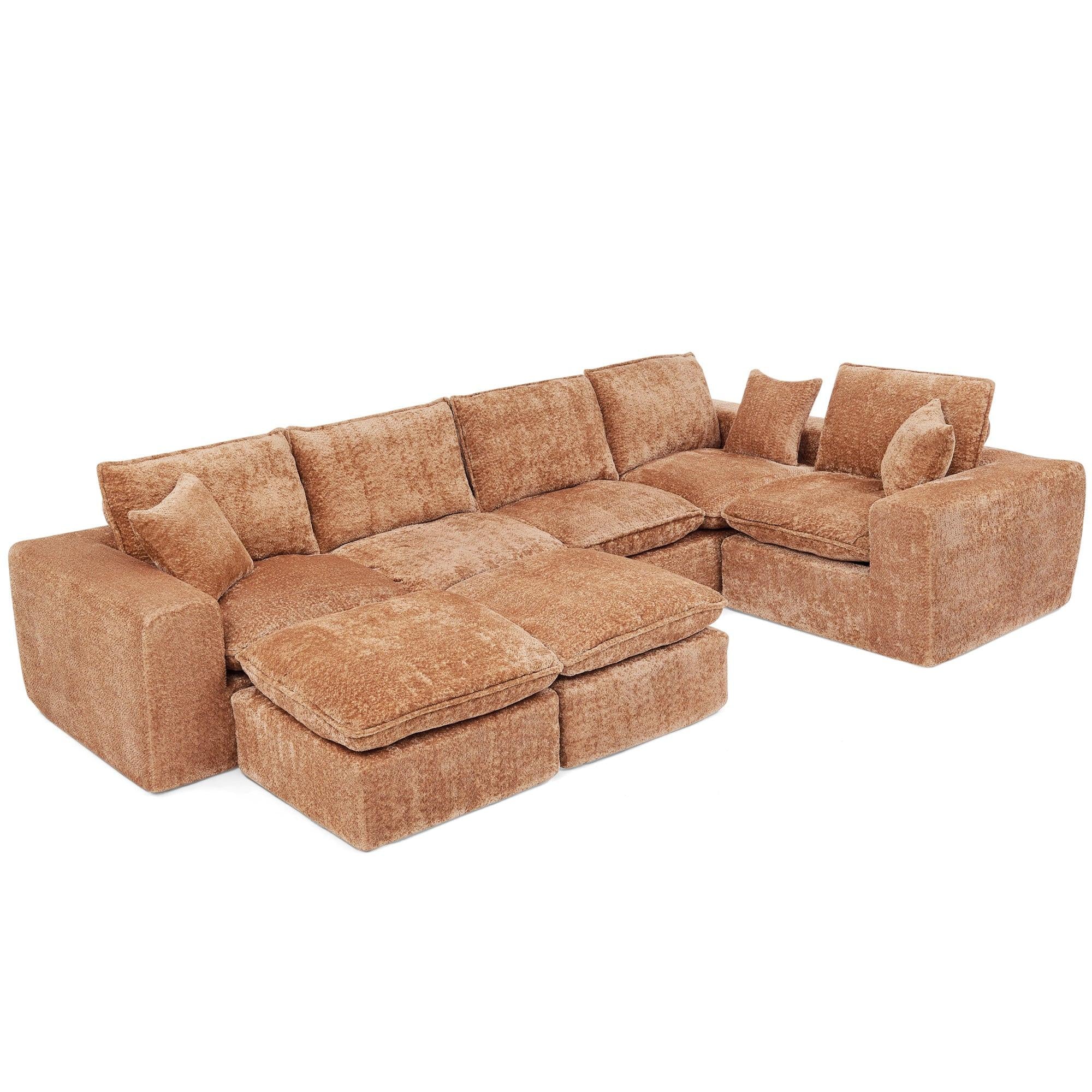 107'' Modern Boucle Sectional Sofa with Ottomans.