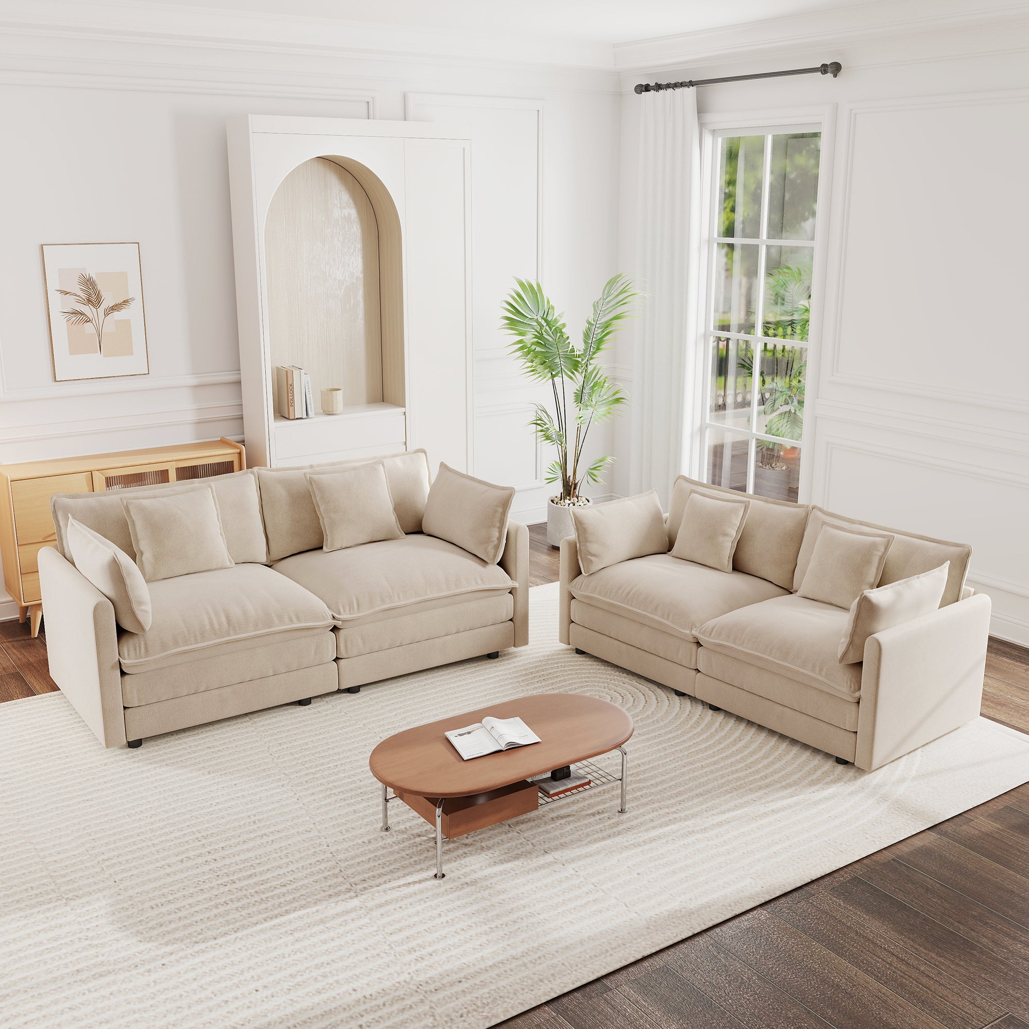 Light Coffee Chenille 2-Piece Living Room Sofa Set for 4