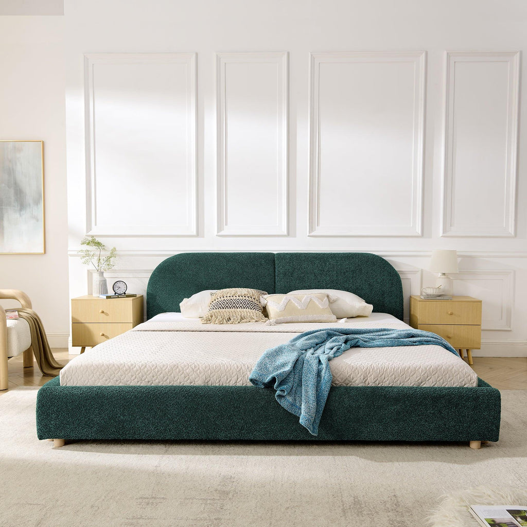 King Size Upholstered Bed Frame with Curved Headboard.