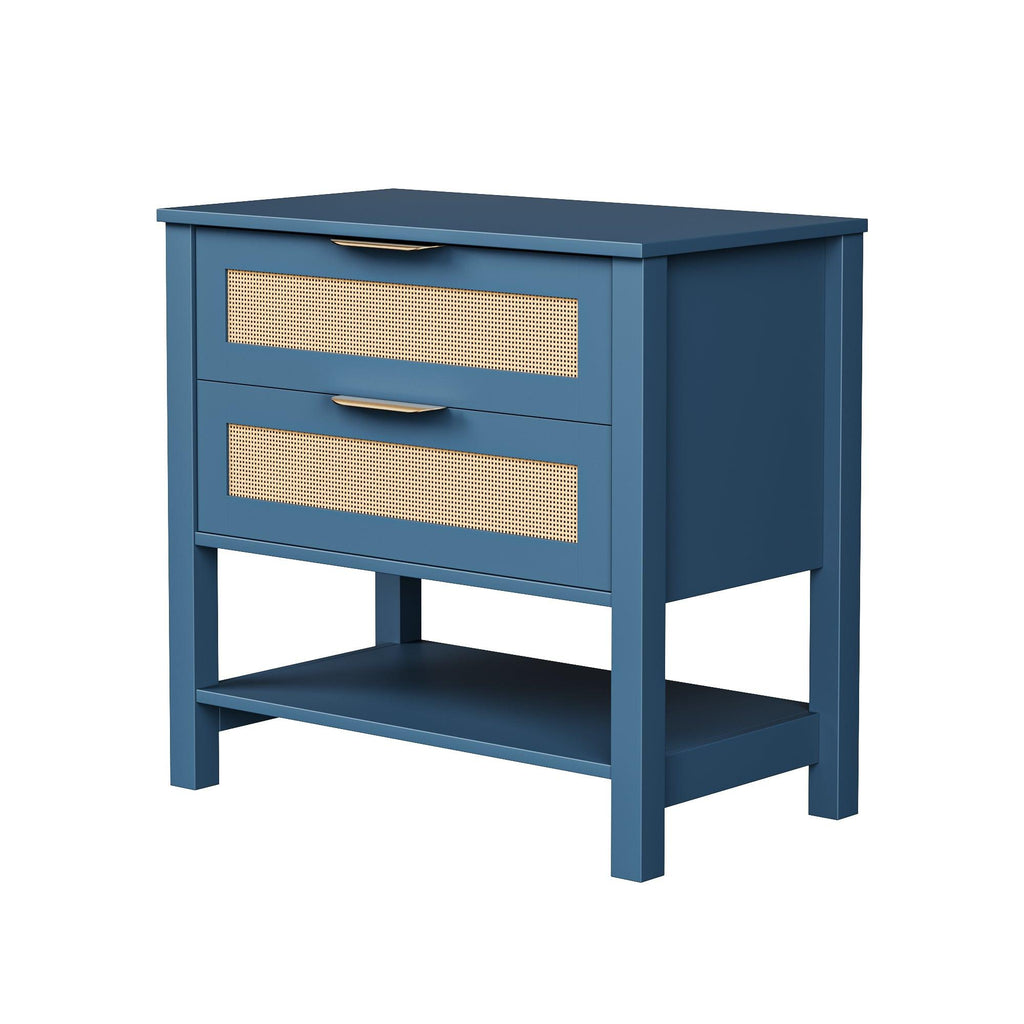 Boho Nightstand with 2 Drawers and Storage Shelf.
