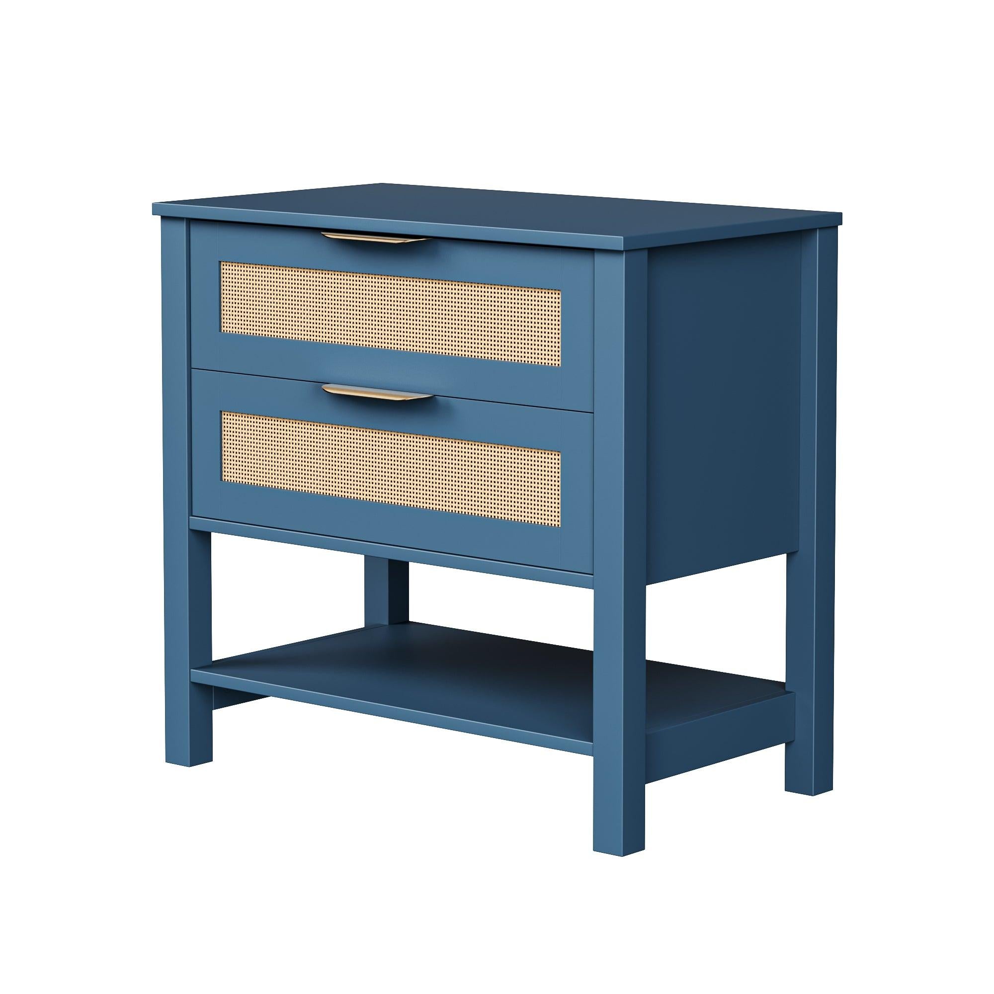 Boho Nightstand with 2 Drawers and Storage Shelf.