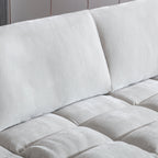 Breton Modern Tufted Sofa with Ottoman in Oyster Grey.