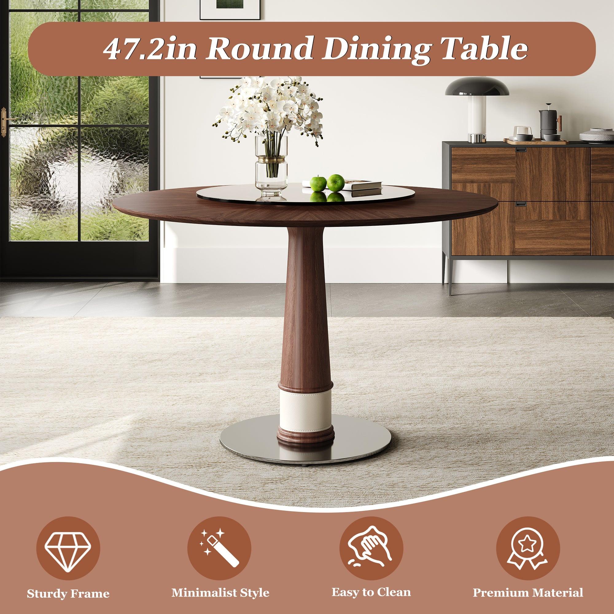 47-Inch Solid Wood Dining Table with Lazy Susan.