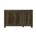 Dark Oak Shoe Cabinet - 45'W 3-Door with metal handles and vertical wood grain finish, ideal for stylish shoe storage in entryways or bedrooms.