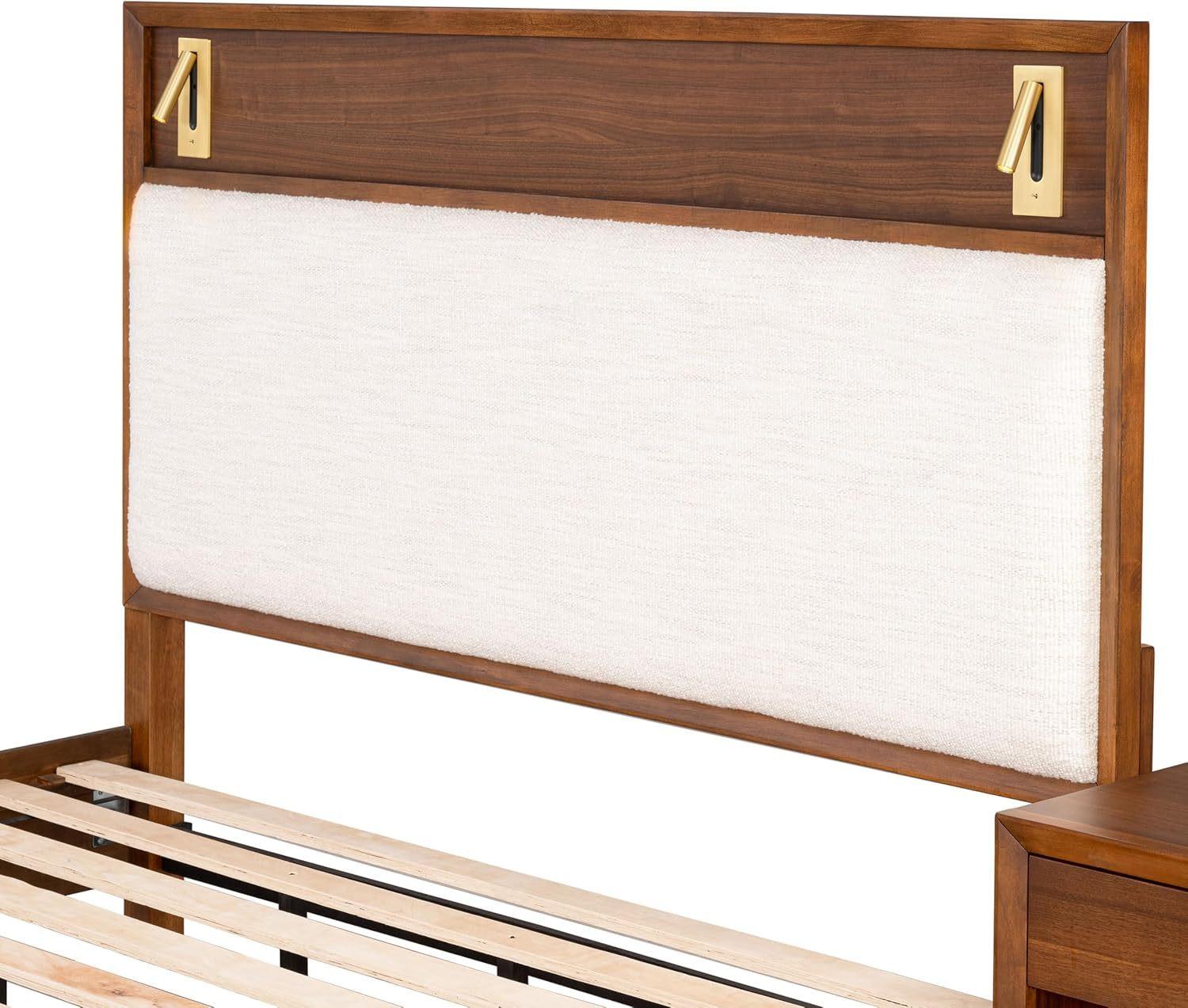 Mid-Century Modern Queen Bed with Reading Light.