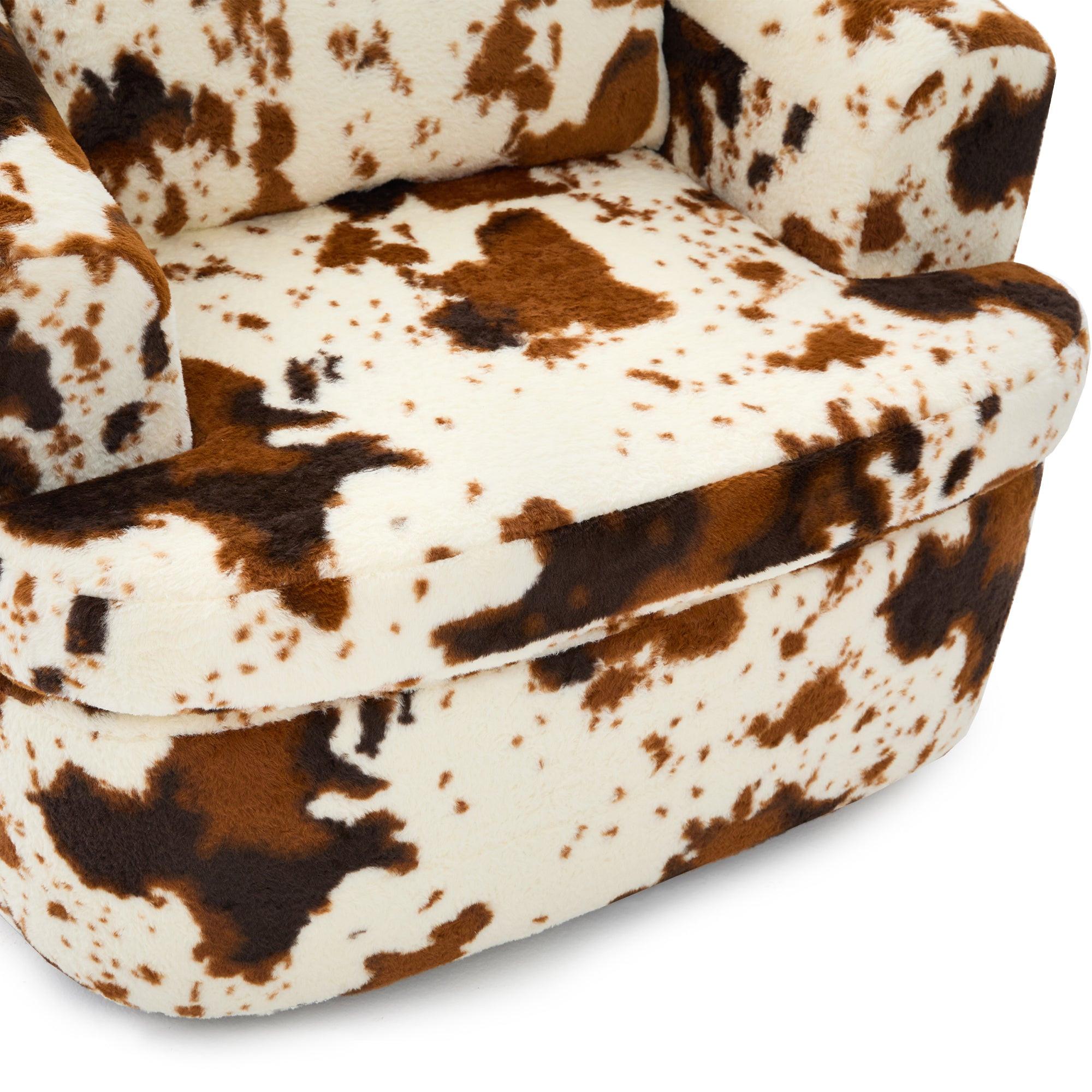 Modern 360° Swivel Accent Barrel Chair with Dual-Layer Cushion in Beige & Brown Faux Fur, 36.6' Round Seating for Living Room, Bedroom, Office, or Hotel.