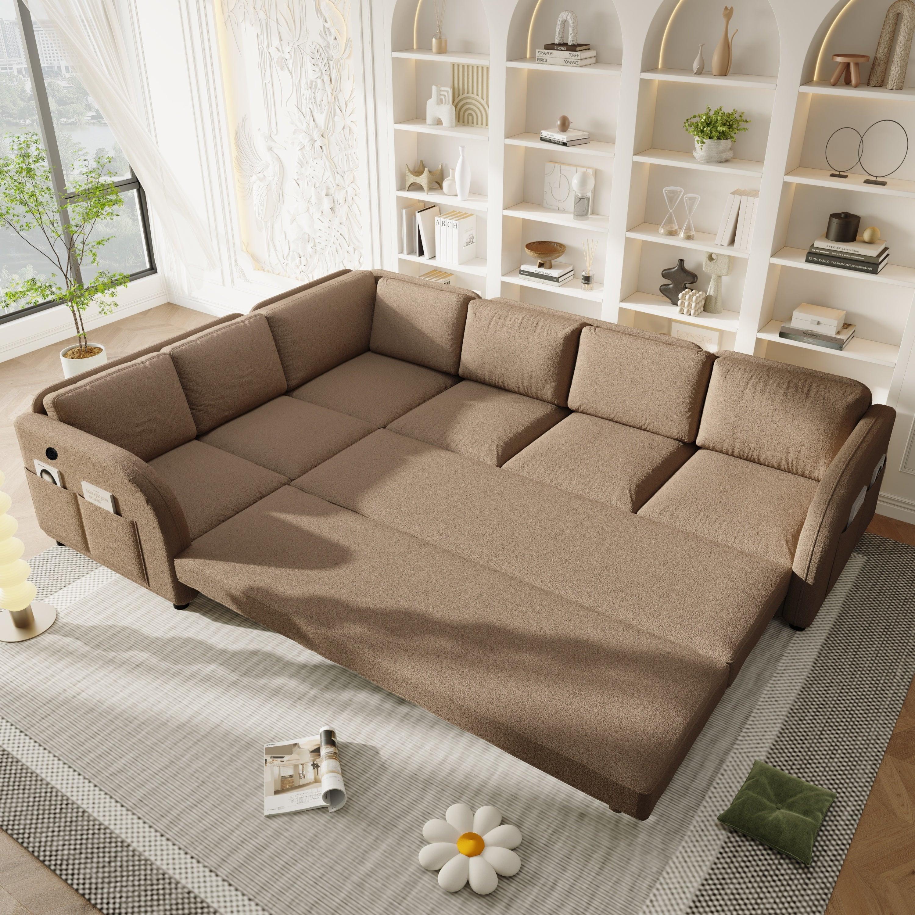 L-Shaped Sofa Couch with Pull-Out Bed for Modern Living.