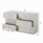 Modern White Dresser with 6 Drawers and Embossed Lines.