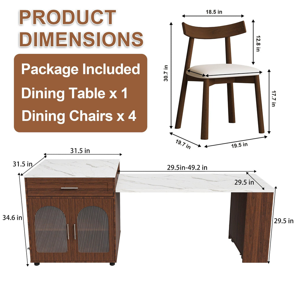 80-Inch Expandable Kitchen Island Dining Set with 4 Chairs.