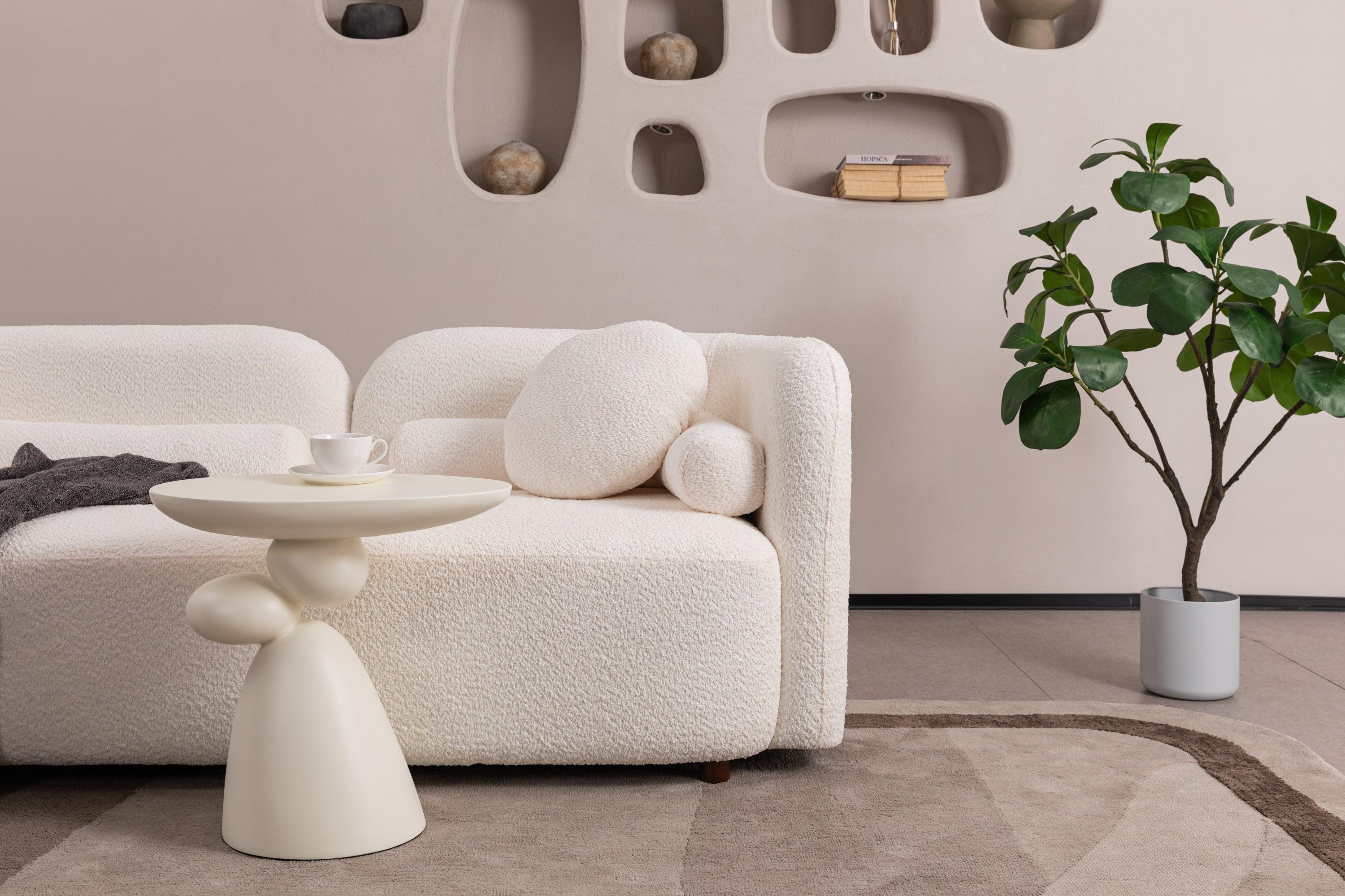 White Boucle Sofa Couch for Living Room.