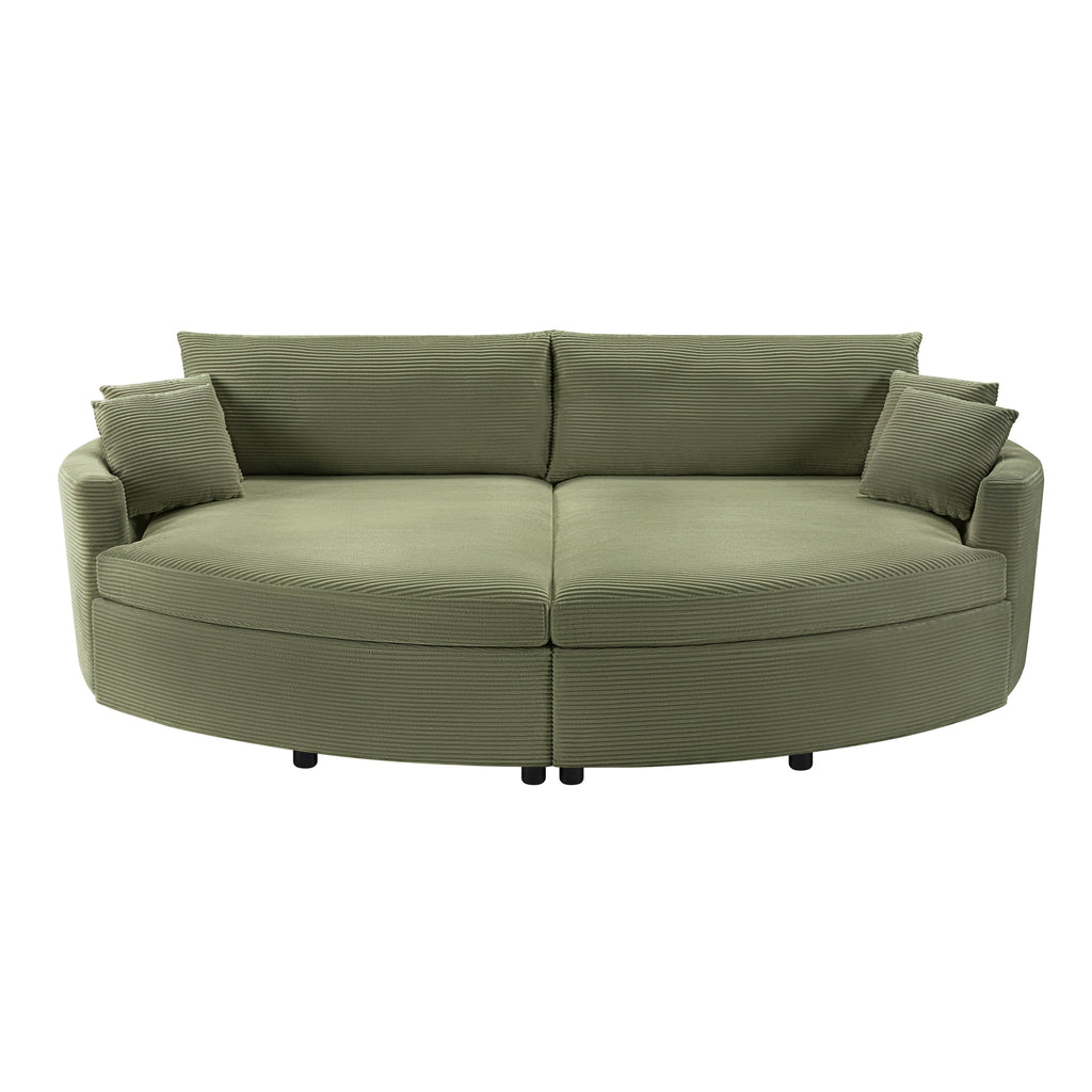Green Oversized Double Chaise Lounge Sofa with Upholstered Corduroy Fabric, Deep Seat, USB Ports, and Removable Pillows – 102.3'