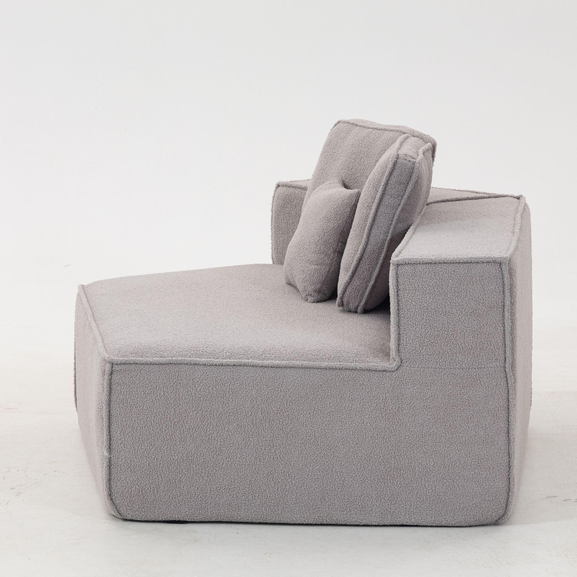 Modern Minimalist Teddy Fabric Single Sofa Chair, Plush Upholstered Seating with Three Supportive Back Cushions for Stylish Living Rooms and Cozy Interiors-33017-R.