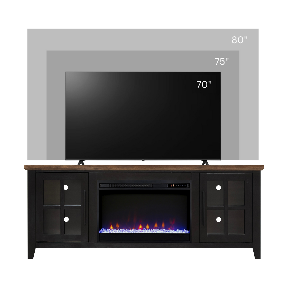 Fireplace TV Stand - Supports 80 inch TVs, Black & Bourbon