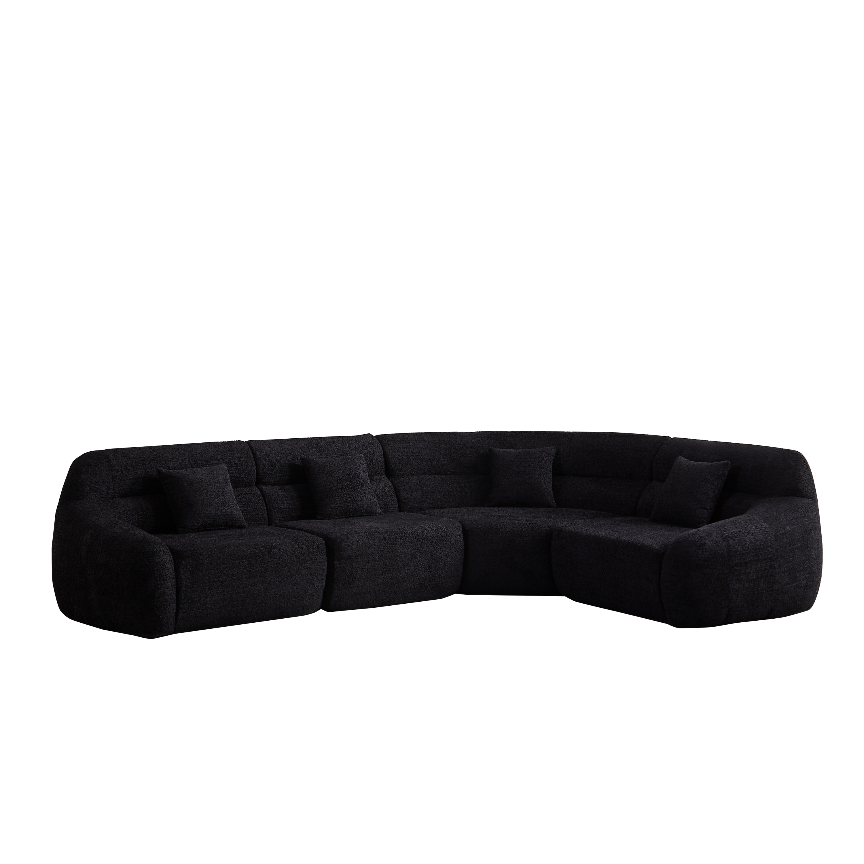 Angled view of Modern Black Modular Sofa - Luxury Chenille with plush cushions and curved design, perfect for luxury living spaces.