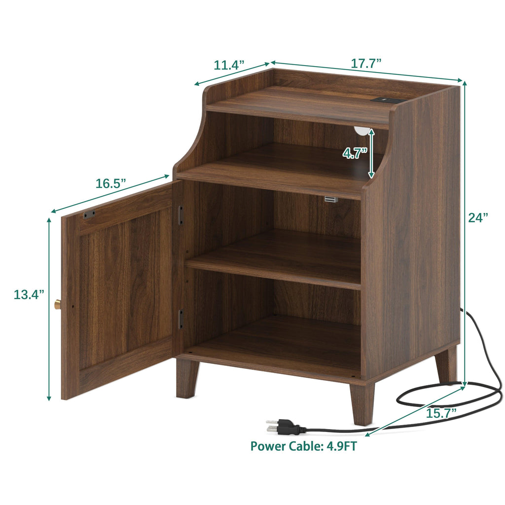 Farmhouse Nightstand with Charging Station and Storage.
