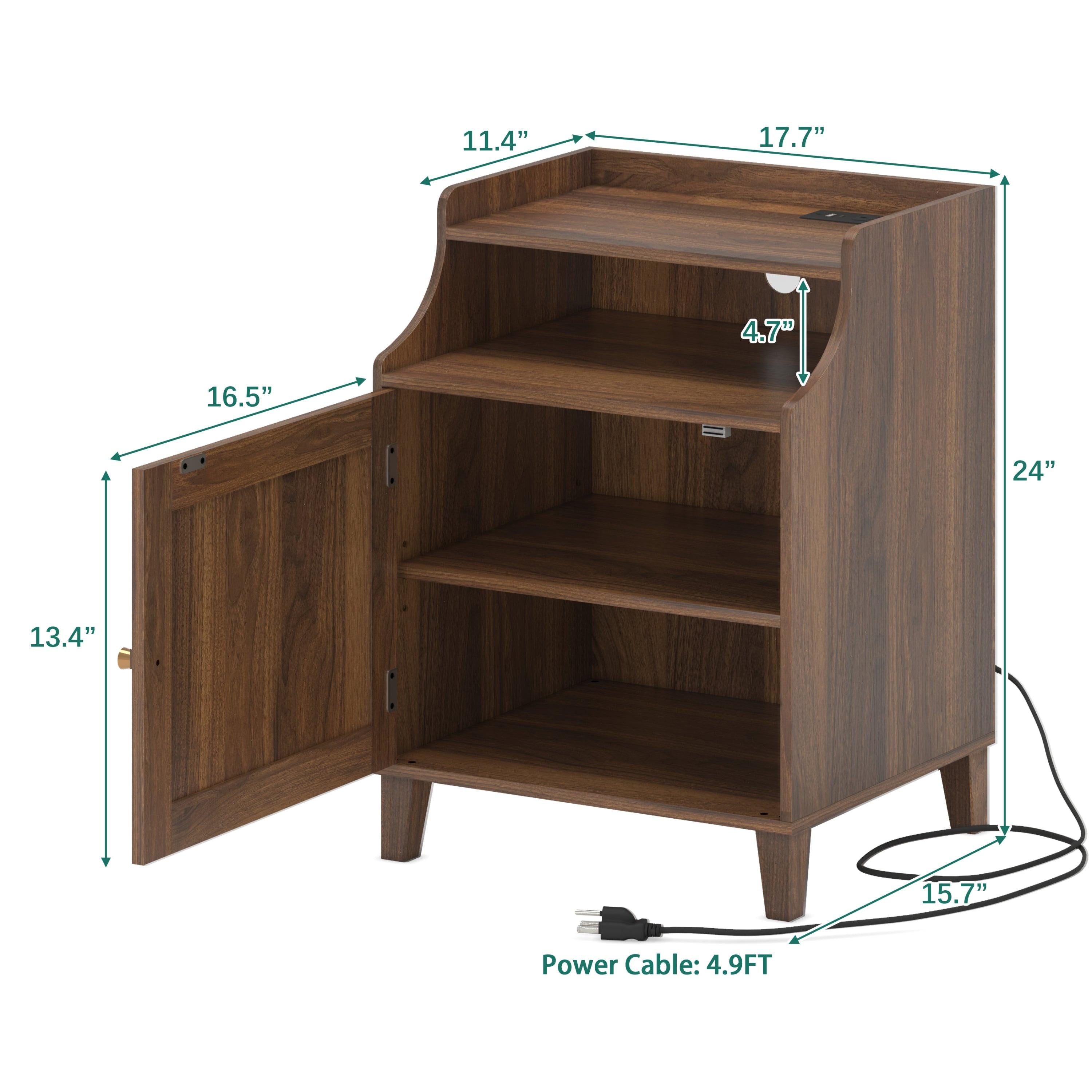 Farmhouse Nightstand with Charging Station and Storage.