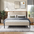 Cream Corduroy Queen Upholstered Bed With Metal Leg