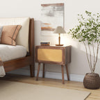 Rotating Hidden Compartment Nightstands - Walnut Rattan Table.