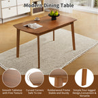 Modern farmhouse dining table with smooth wood surface, curved corners, and sturdy four-legged design for safe and versatile use.