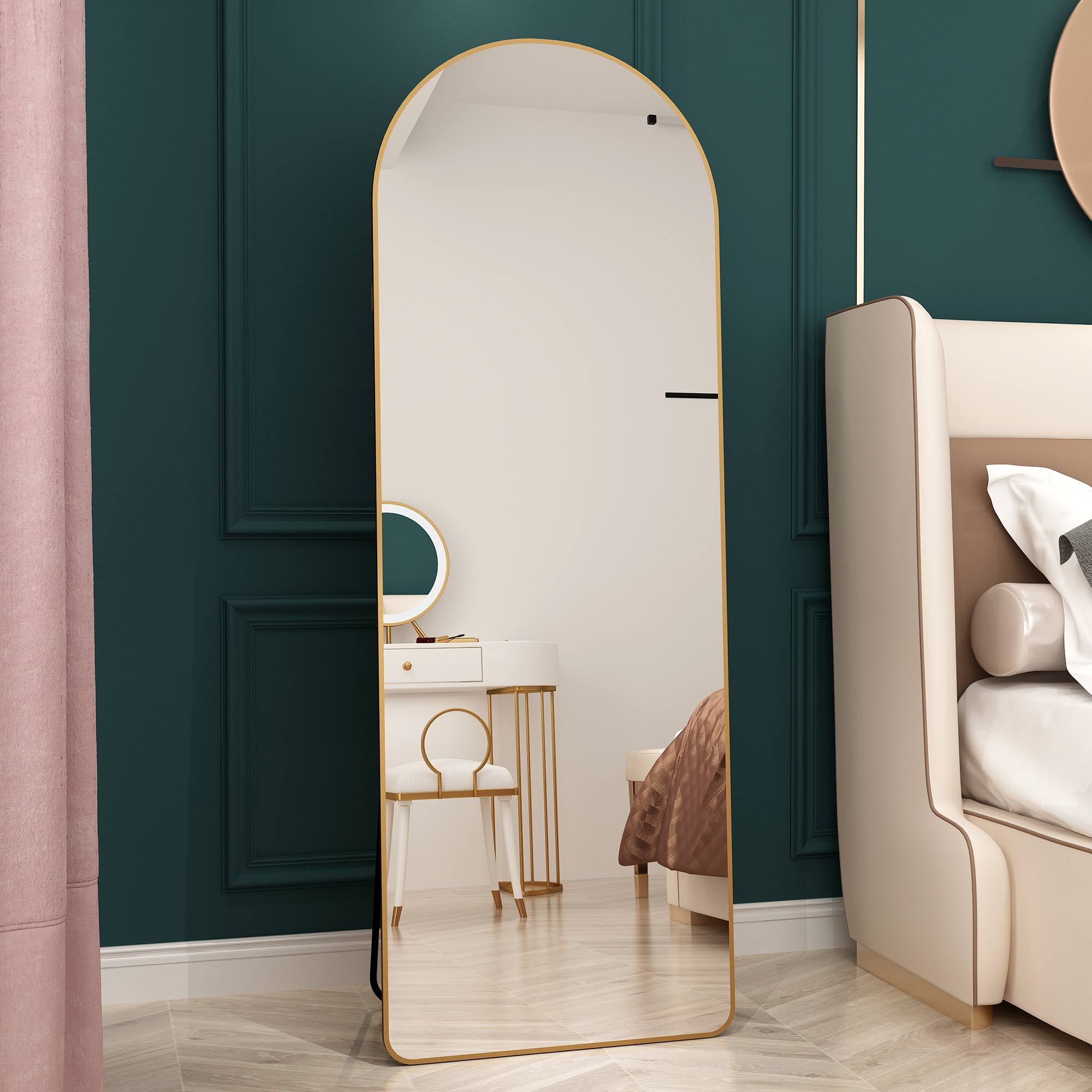 65-Inch Arched Gold Aluminum Full Length Wall Mirror