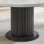 Detail of Valencia Dining Set - 7-Piece Marble table base with fluted gray PVC pedestal, adding texture and style to the dining room centerpiece.