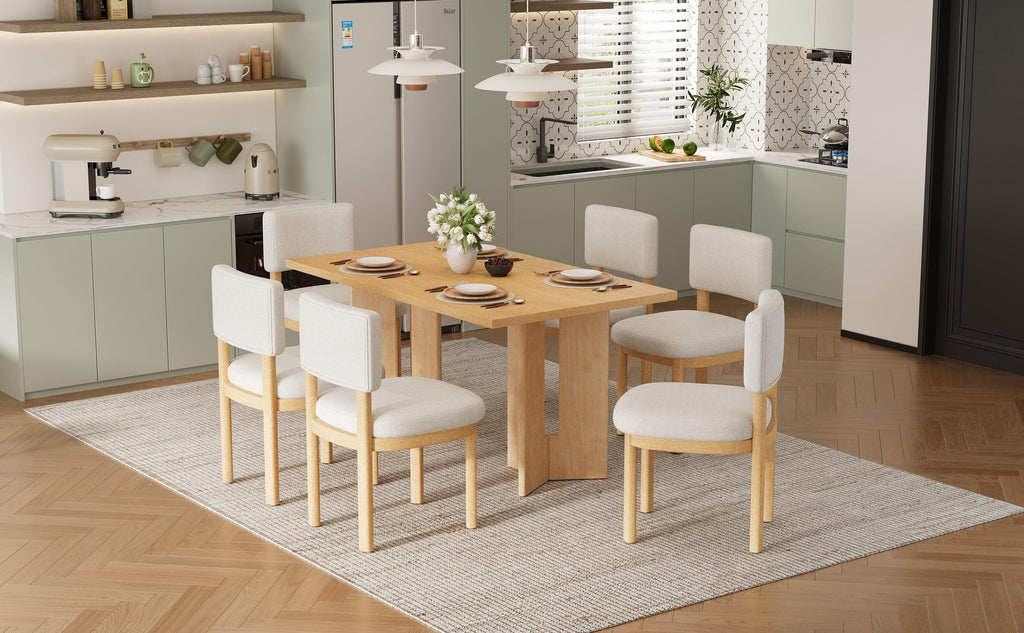 TREXM Farmhouse Wood Dining Table Set for 6 with Chairs.