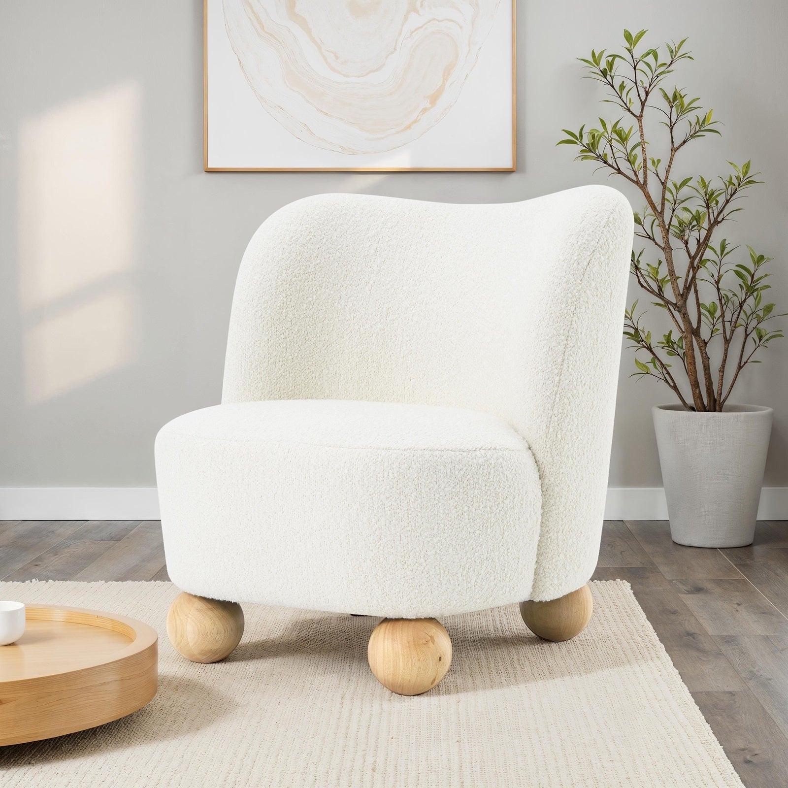 Boucle Upholstered Accent Chair with Curved Back.