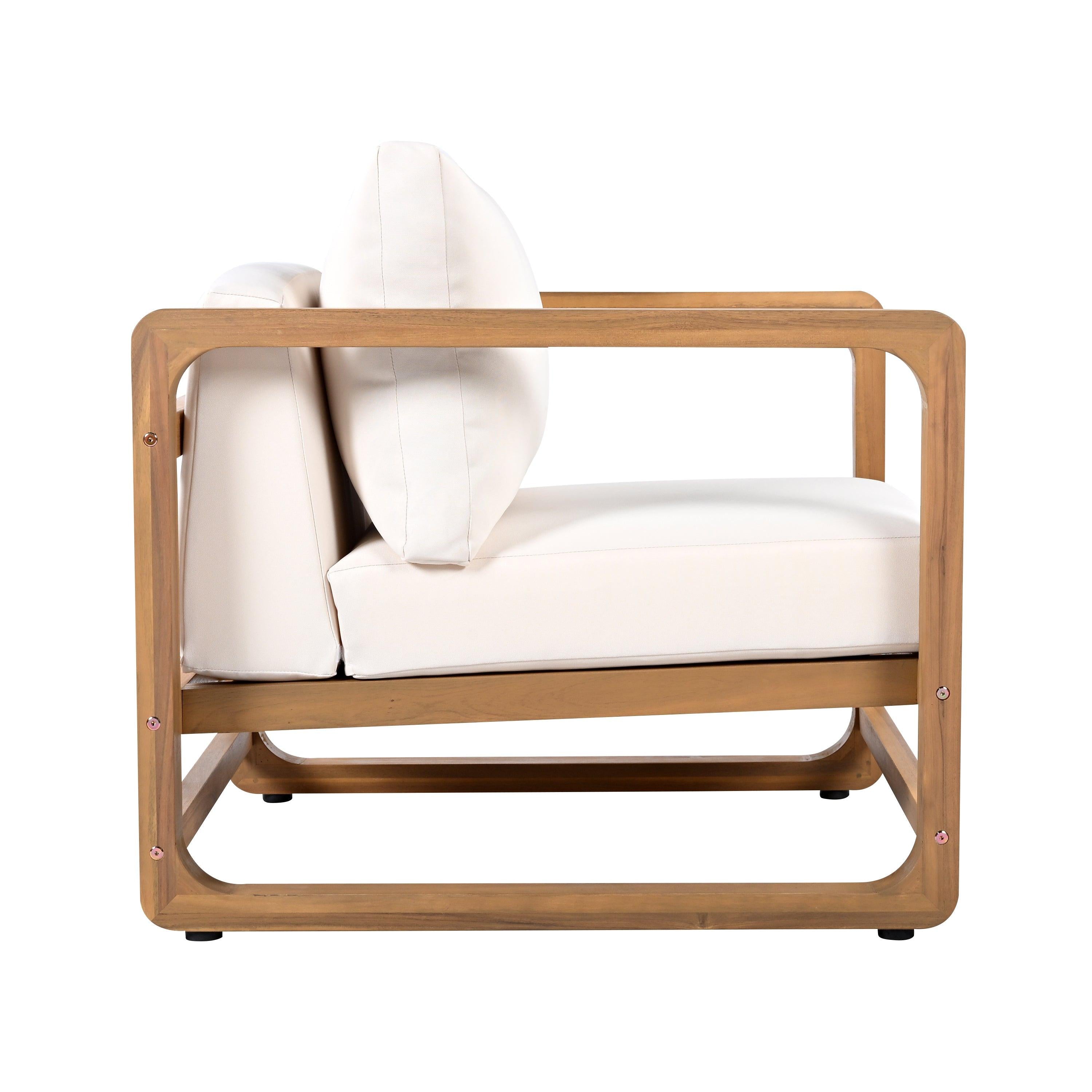 Outdoor Acacia Wood Lounge Chair with Oversized Cushion Set.