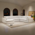 Comfortable Modular Sectional Sofa in White Plush Fabric.