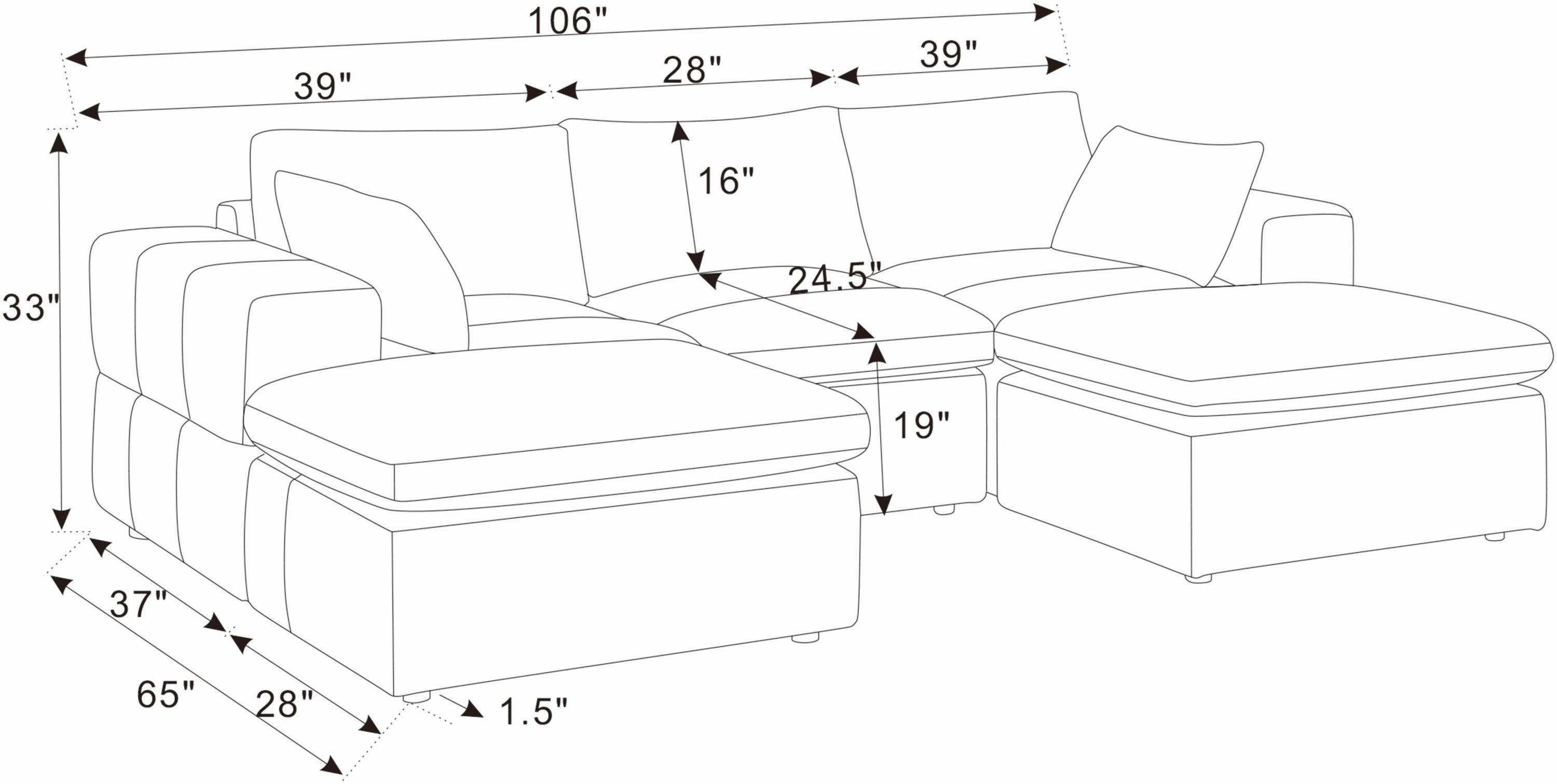 Corduroy Sectional with Ottomans and Large Arms.