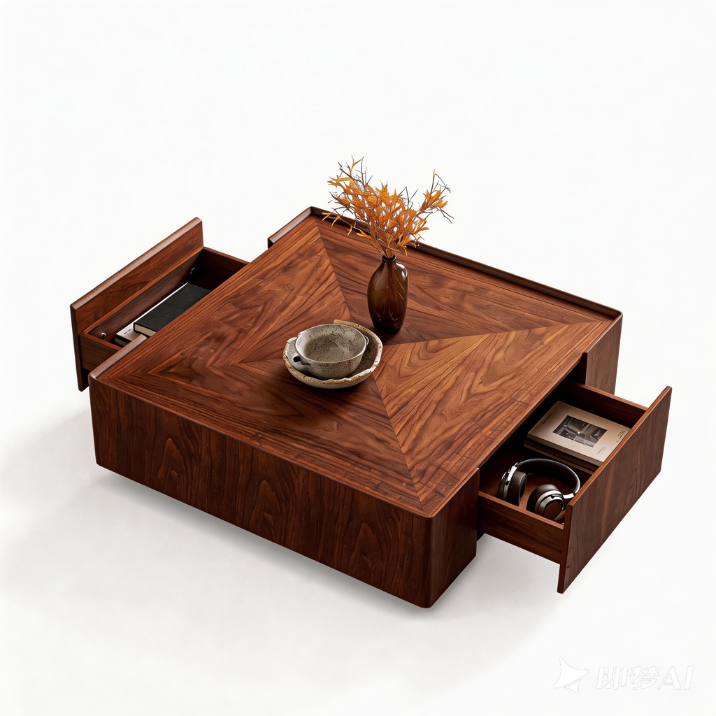 Square Walnut Coffee Table for Living Room.