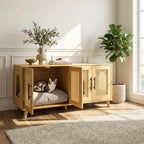 Myra Rubber Wood Cat Cabinet with Plush Cushion - Natural, 47-Inch