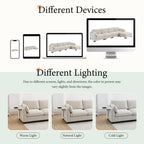 Color variations of modular sectional sofa under warm, natural, and cold lighting across different devices.