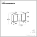 Draper Mid Century 3 Door Sideboard with Storage.