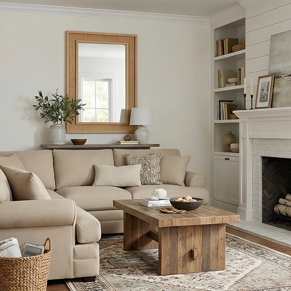 Rattan Solid Wood Frame Mirror for Home Decor.