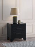 Plano Two-Drawer Wood Nightstand in Black with Modern Metal Handles