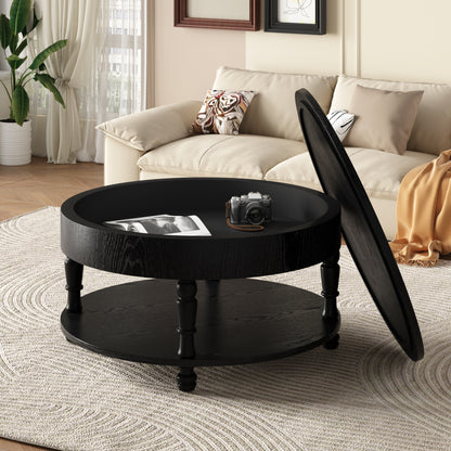 Coffee Table with Dual Storage for Living Room, 31.5' Modern Round Coffee Table with Storage and Hidden Compartment, Adjustable Leveling Feet, Easy Assembly (Black)