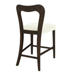 Back angle of Counter Stool Set of 2 - Dark Brown + Beige with curved wooden backrest and durable construction.