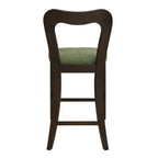 Set of 2 Rubberwood Counter Stools in Dark Brown and Green.