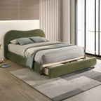 Olive Green Velvet King Bed with Storage.