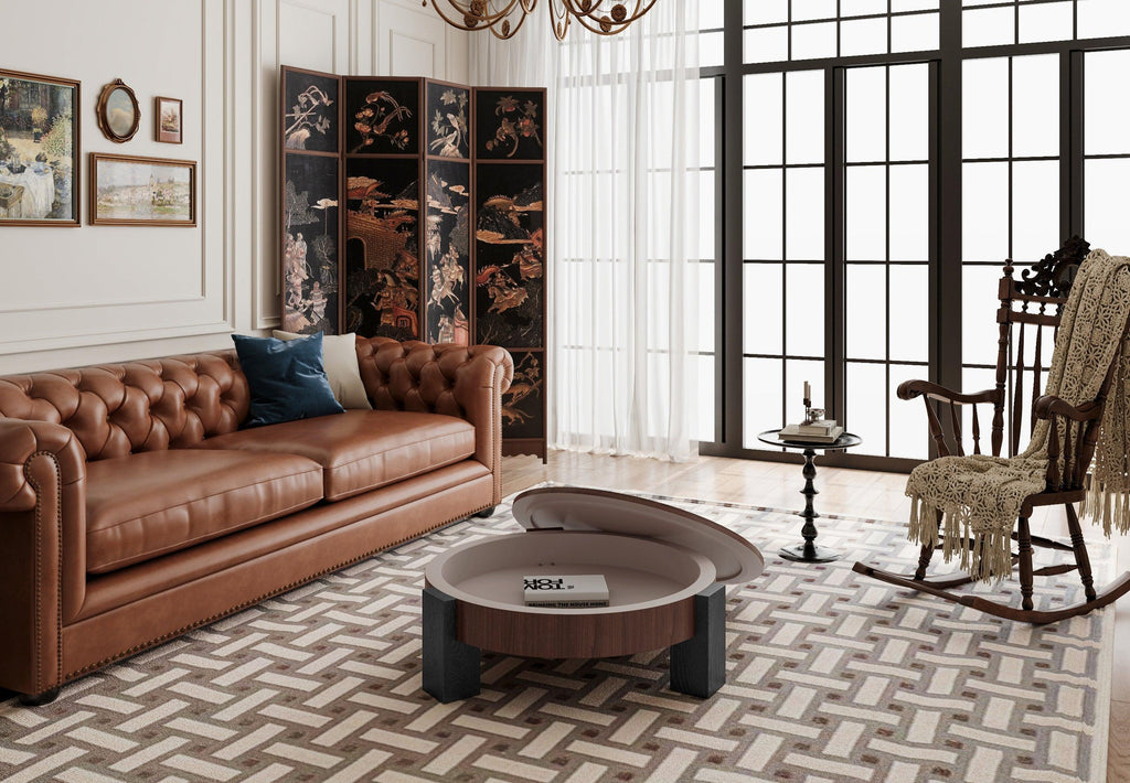 Round Coffee Table with Hidden Storage for Small Spaces.